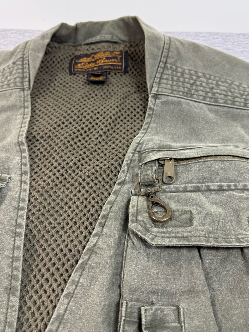 Eddie Bauer Olive Green Military Field Jacket with Utility Pockets